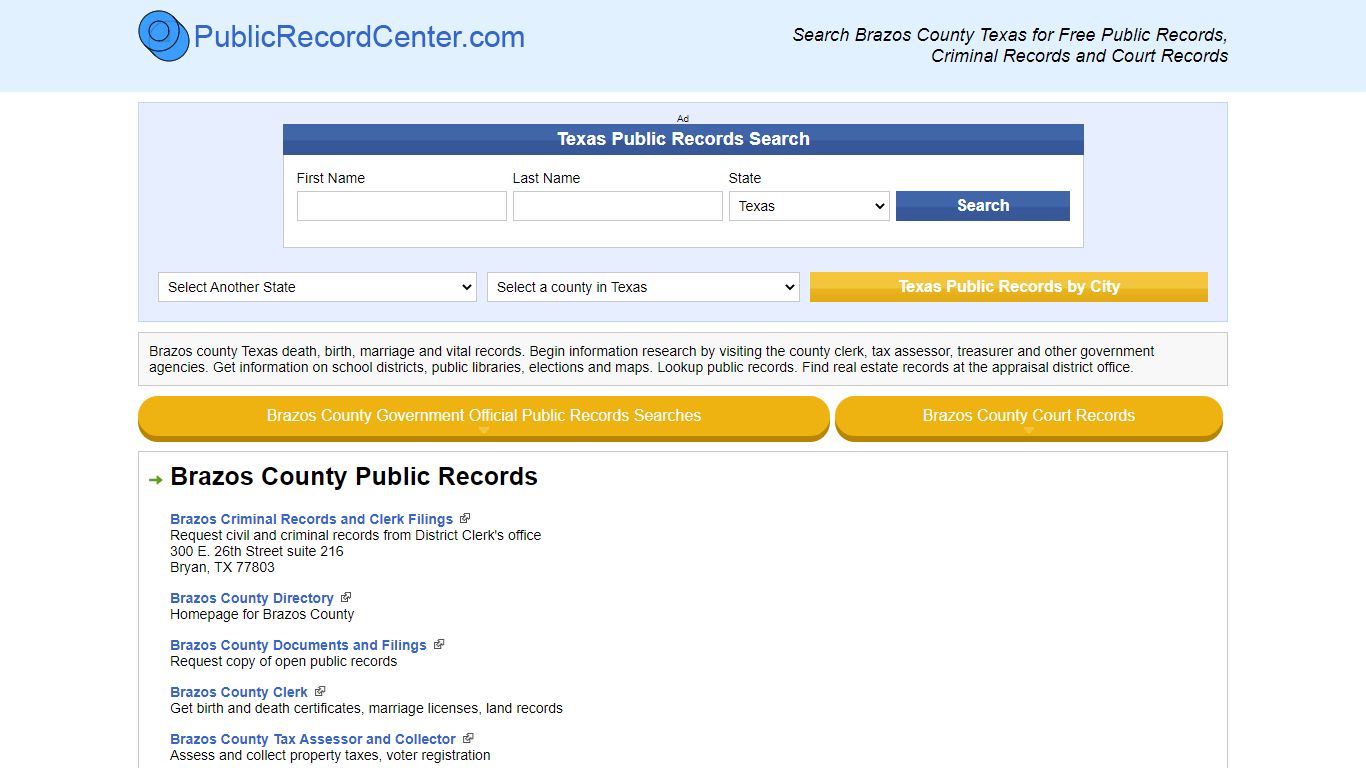 Brazos County Texas Free Public Records - Court Records - Criminal Records